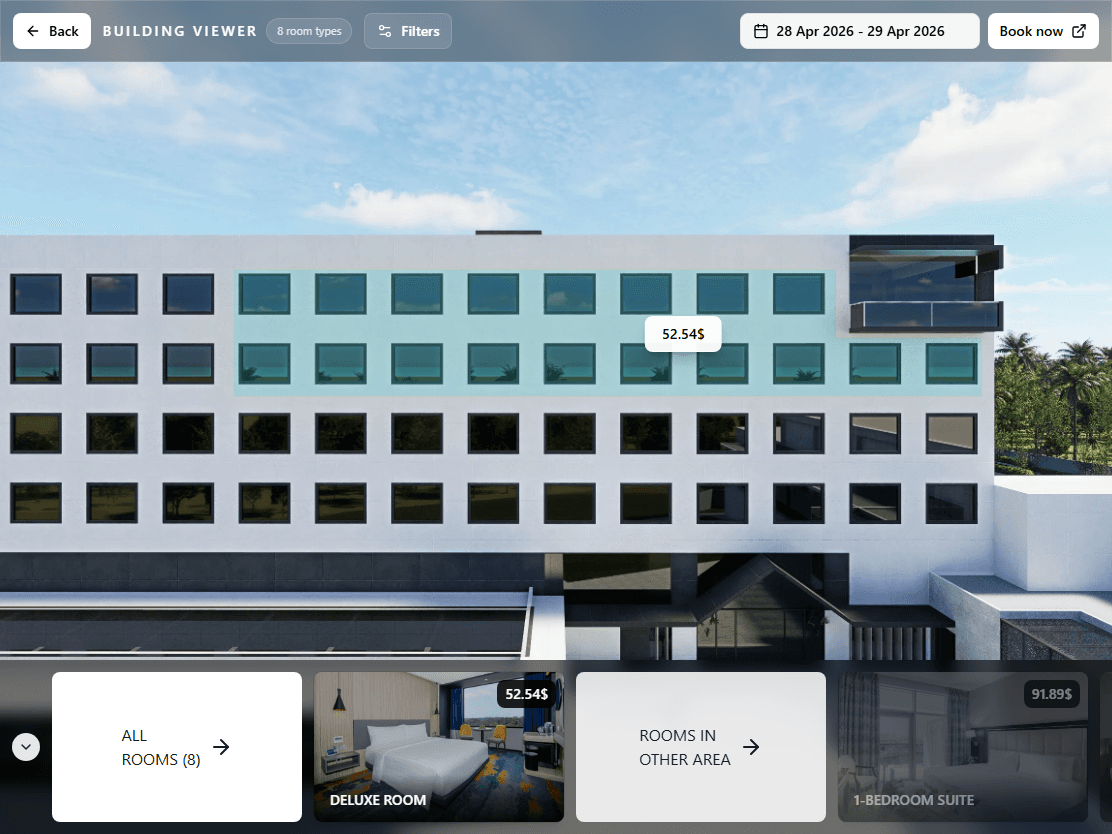 Hoteltwin backend room selection flow on tablet
