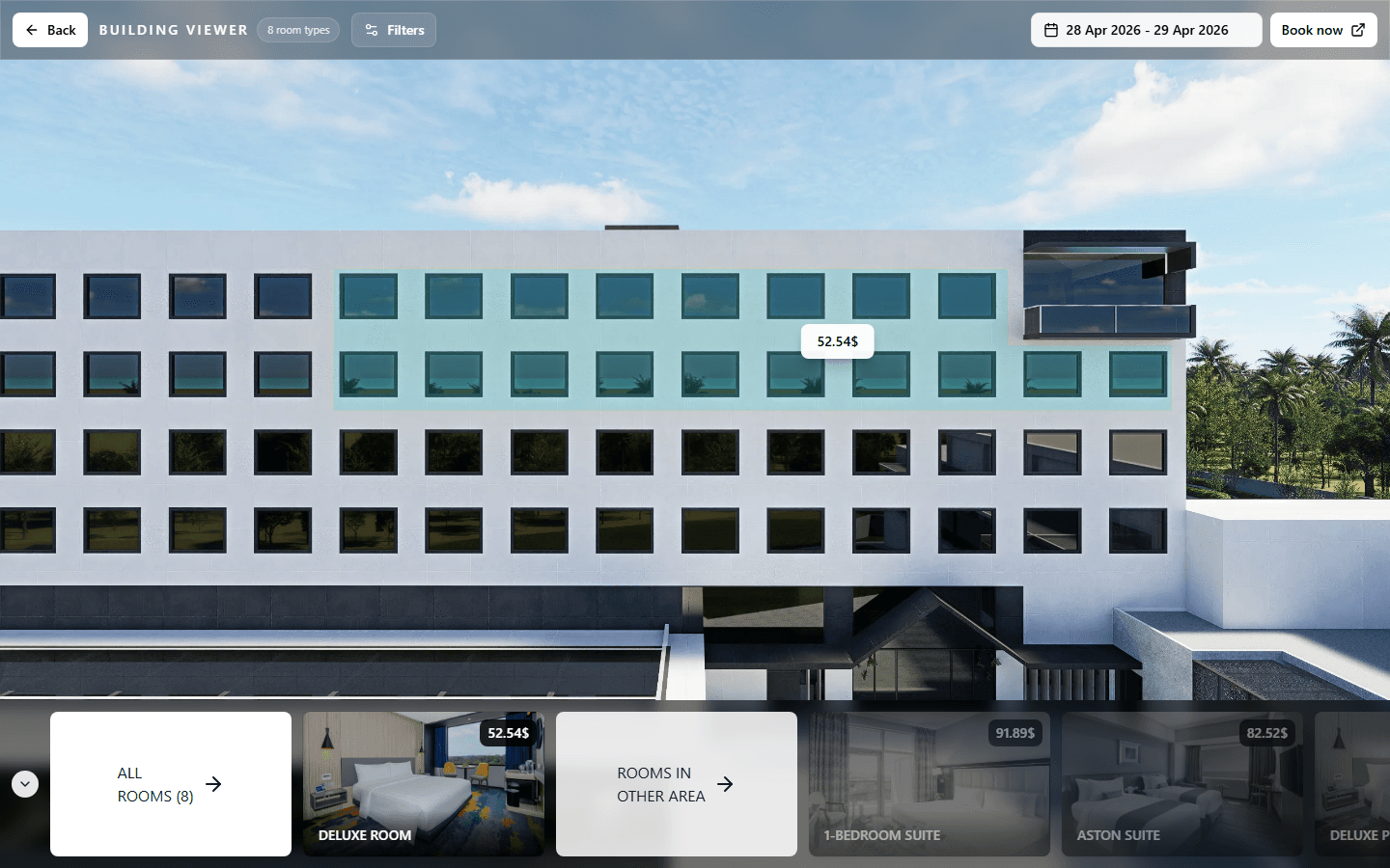 Hoteltwin building viewer backend screen on desktop